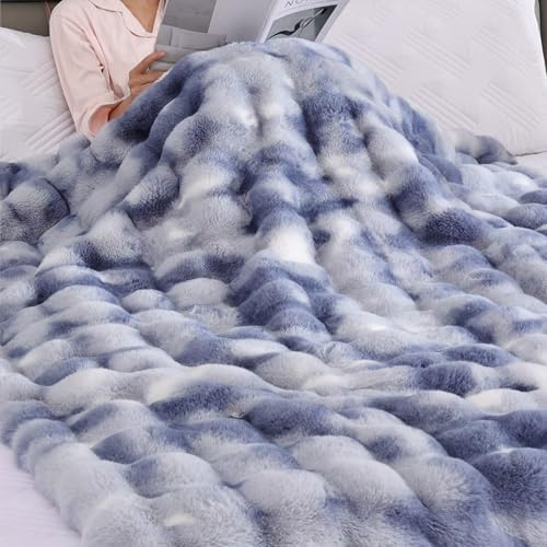 ORINOVA Tie-dye Blue Twin Cozy Faux Fur Blanket for Couch Bed Living Room 60x80 Furry Soft Fluffy Thick Warm Throw Blanket for Winter Home Gifts 860 GSM - Image 4