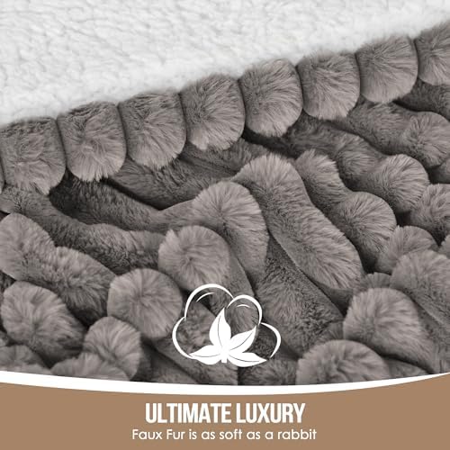 Electric Blanket Throw Size 50x60 Inches, Extra Thick 350GSM Luxury Faux Fur Plus 200GSM Sherpa with 3D Strip Design, Fast Heating with ETL Certified, Machine Washable, Gray - Image 2