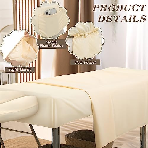 Mixweer 9 Pcs 3 Set Microfiber Massage Table Sheets Set Bulk Includes Flat Sheet, Fitted Sheet with Pocket, Face Rest Cover(Beige) - Image 3