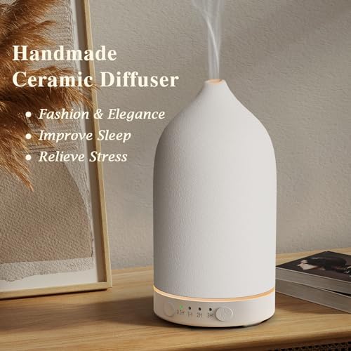 Diffuserlove Ceramic Essential Oil Diffuser 160ML Aromatherapy Diffuser for Home Bedroom Room Cool Mist Humidifier Stone Air Diffusers (Size:6.8" H x 3.6" W) - Image 2