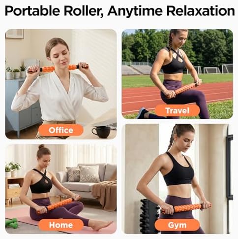 Muscle Roller & Massage Roller Stick for Athletes - Lymphatic Drainage Support, Relieves Muscle Soreness, Cramping & Tightness - Targets Legs, Arms, Back & Calves （Orange Wheel） - Image 4