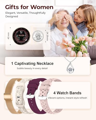 Iaret Smart Watch for Women, 1.27" HD Fitness Tracker with 4 Bands & Necklace Gift Set, Heart Rate SpO2 Sleep Monitor, 120+ Sport Modes, Call & Notifications, Smartwatch for Android iPhone, 40mm - Image 2