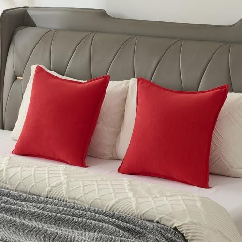 FUTEI Pack of 2 Chenille Throw Pillow Covers 26x26 Inch, Red - Image 6