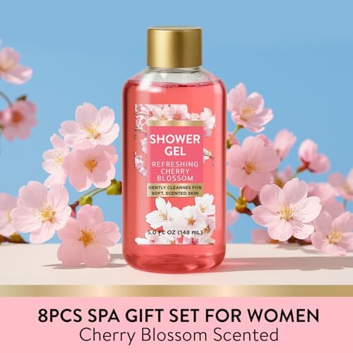 Gifts for Women 8pcs Cherry Blossom Spa Set, Bath and Body Self Care Gift - Image 4
