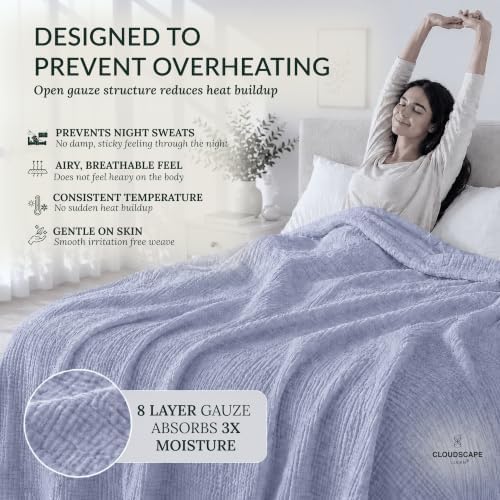 CLOUDSCAPE 8 Layer Cotton Muslin Blanket Queen Size 92"x92" - Lavender Blue - Image 3