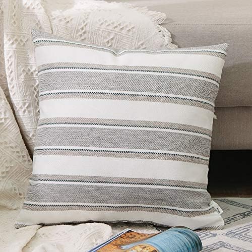 1 Piece Small Stripe Pillow Case Soft Faux Linen Square Decorative Mini Throw Cushion Cover Pillowcase with Hidden Zipper for Sofa Car Couch Living Room 14" x 14 " by NATUS+WEAVER
