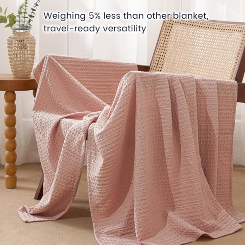 PHF Lightweight Waffle Weave Throw Blanket 50"x 60", Soft Woven Summer Blanket for Hot Sleepers - Aesthetic Home Decor for Couch Bed Sofa, Pet Friendly, Rose Pink - Image 6