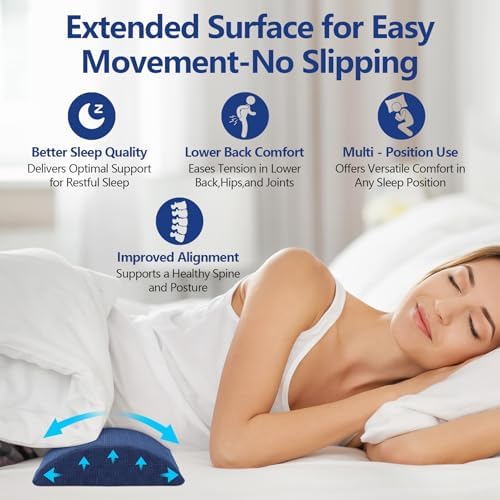 Cozyhealth - 2.95" H*18.7" L - Soft Small Lumbar Pillow for Sleeping, Memory Foam Back Lumbar Support Cushion for Lower Back Pain Relief Bed Waist Sleep Support Pillow for Side, Back(Dark Blue, Small) - Image 2