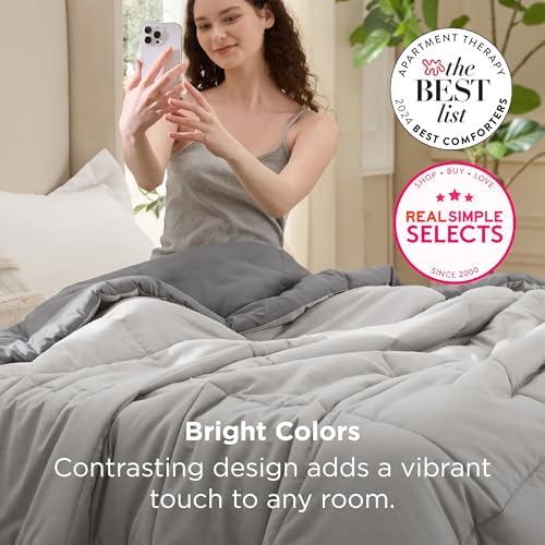 Bedsure Comforters King Size Duvet Insert, Quilted Down Alternative Comforter, Ultra Soft Lightweight Comforter Blanket for Bed, with 8 Tabs, Machine Washable, 90x102 in, Light Grey/Grey - Image 7