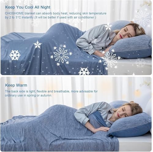CHOSHOME Cooling Blanket for Hot Sleepers Lightweight Summer Cold Thin Blankets for Sleeping, Hot Flashes Night Sweats, Soft Blanket for Bed, California King 96" x 102", Blue - Image 4