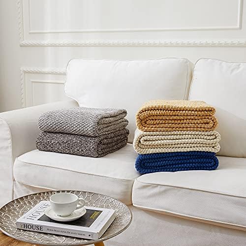 Longhui bedding 100% Cotton Knitted Throw Blanket – Mustard Yellow, Soft & Cozy, Machine Washable, 51"x63" – Perfect for Living Room, Couch, Sofa, Bed or Travel - Image 4