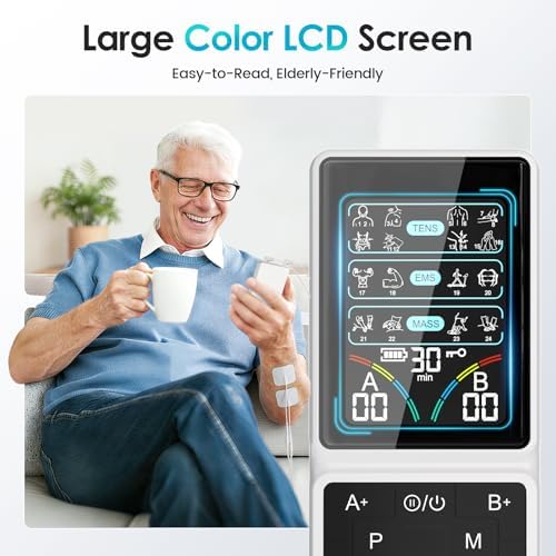 TENS Unit Muscle Stimulator with HD Color Screen, 3-in-1 TENS EMS Machine for Pain Relief & Muscle Recovery, 24 Modes Pulse Massager for Sciatica, Back, Hip, Neck, Shoulder and Elbow Pain - Ivory - Image 4