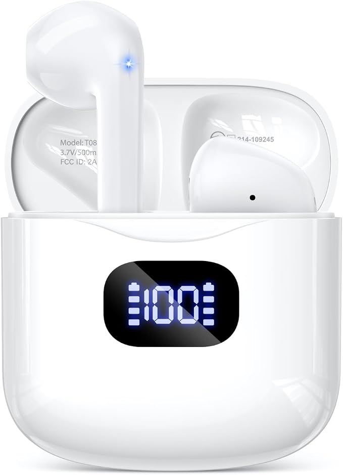 KTGEE Wireless Earbuds Bluetooth 5.3 Ear Buds Headphones, 40Hrs Playback | Stereo Sound, LED Display, IPX7 Waterproof, Compact In-ear Earphones with Mic for Phone Tablet Laptop Sport, White by KTGEE