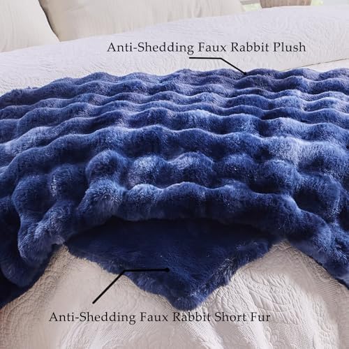 BENVWE Fluffy Faux Fur Throw Blanket for Couch, Soft Plush Thick Cozy Fuzzy Luxury Minky Bubble Blanket for Home Living Room Decor Gift for Women, Tie-dye Blue, 63" x 80", 1100GSM - Image 4