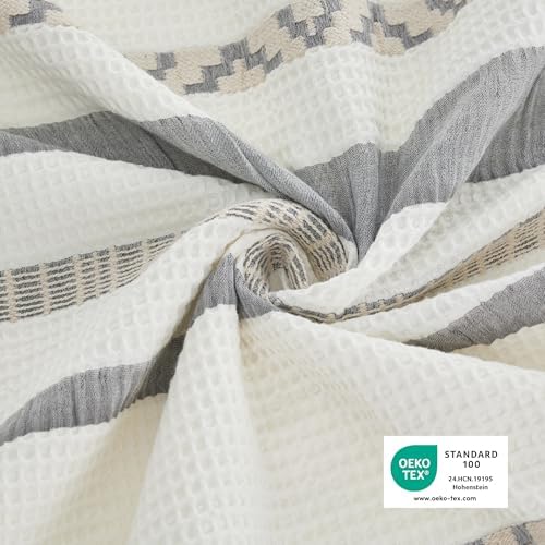 Bedsure PureWoven Boho Striped Cotton Waffle Duvet Cover Set, Queen, White - Image 3