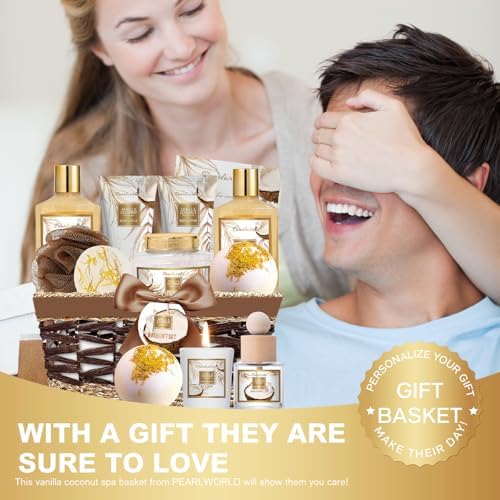 Birthday Gifts Basket for Women, 15pcs Vanilla Coconut Bath Set with Shower Gel, Bubble Bath, Diffuser Oil, Scented Candle, Skin Care Kit Birthday Gift for Women - Image 6
