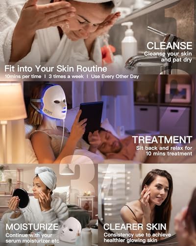NEWKEY 4D LED Red Light Therapy Mask for Face Skin Glowing,630nm Led Light Therapy Face Mask Anti Wrinkle, Blue Light Therapy Face Mask for Acne,Home use,450 LED Chips,Birthday gift,Plug in - Image 5