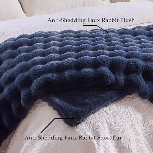 BENVWE Fluffy Faux Fur Throw Blanket for Couch, Soft Plush Thick Cozy Fuzzy Luxury Minky Bubble Blanket for Home Living Room Decor Gift for Women, Navy Blue, 51" x 63", 1100GSM - Image 4