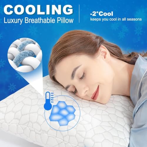SUPA MODERN Cooling Bed Pillows for Sleeping 1 Pack Shredded Memory Foam Pillows Adjustable Cool Pillow for Side Back Stomach Sleepers Luxury Gel Pillows Body Pillow with Washable Removable Cover - Image 3