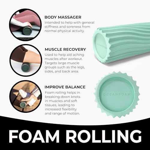 Oceanfoam Tidal Roller - Seafoam - Muscle Massage Foam Roller for Back Pain & Stretching - Firm and Ergonomic Wide Wave Textured - Yoga, Athletics, & Wellness - Full Size, 20" x 5" - Image 4