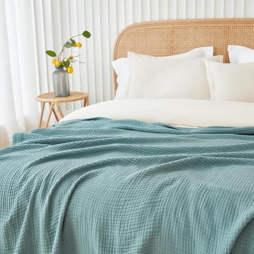 EMME Cotton Muslin Blanket King Size - Soft, Breathable Layering Bedspread Blanket, 108"x90", All Season Gauze, Teal by EMME