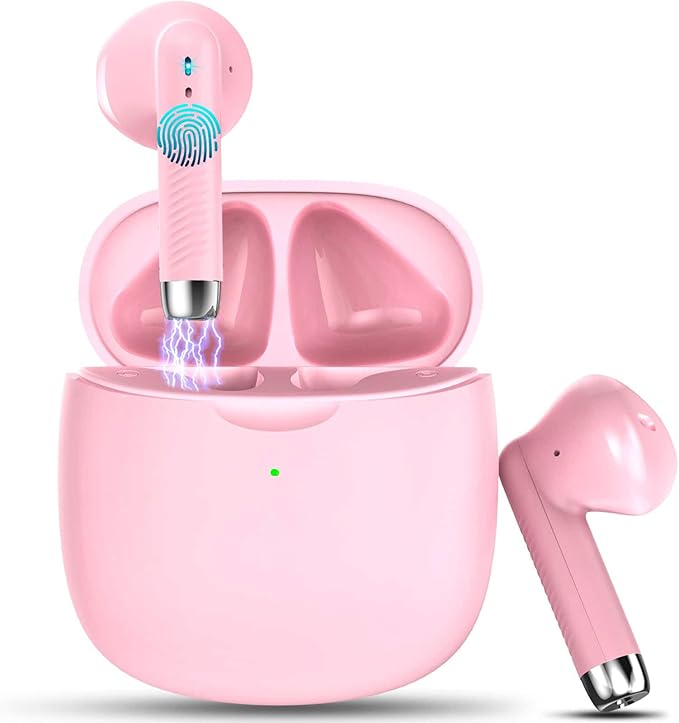 Wireless Earbuds, Bluetooth 5.4 Earbuds Stereo Bass, Bluetooth Headphones | in Ear Noise Cancelling Mic, Earphones IP7 Waterproof Sports, 32H Playtime USB C Charging Case Pink Ear Buds for Android iOS by Jxrev