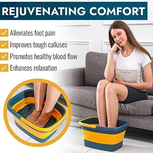 AllSett Health Collapsible Foot Bath – Advance Soaking Tub with Portable Design and Handle – Foldable Pedicure Foot Spa Bowl – Compact and Lightweight Soak with Acupressure Points, Blue and Orange - Image 5