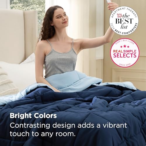 Bedsure Twin XL Comforter Duvet Insert, All Season Bed Comforter, Quilted Down Alternative Duvet, Box Stitched Comforters with Corner Tabs, Machine Washable, 68 x 92 Inches (Navy Blue/Blue) - Image 6