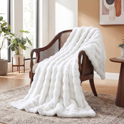 ORINOVA White Faux Rabbit Fur Throw Blanket for Bed Living Room 50x60 Thick Soft Throw Blanket Fluffy Bed Furry Best Housewarming Home Gifts 860 GSM - Image 3