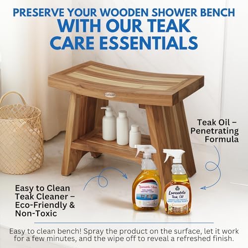 EcoDecors Serenity 24-Inch Teak Shower Bench with Shelf, 300 lb - Image 6