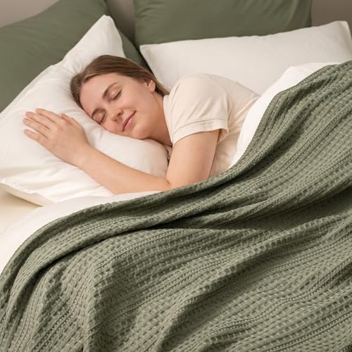 PHF Lightweight Waffle Weave Throw Blanket 50"x 60", Soft Woven Summer Blanket for Hot Sleepers - Aesthetic Home Decor for Couch Bed Sofa, Pet Friendly, Olive Green - Image 6