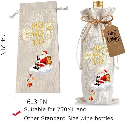 1Pcs HOHOHO Wine Bags Christmas Gift Bag, Wine Bottle Bags Merry Xmas Bottle Covers for Merry Christmas,Holiday Party, Birthday,Storage with 1Pcs Kraft Blessing Cards and natural jute rope - Image 2