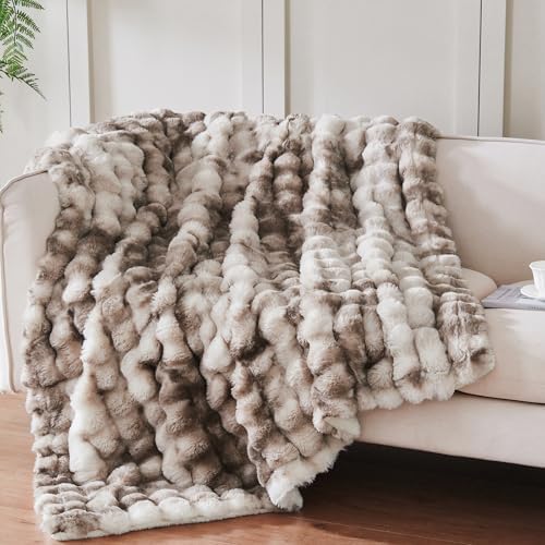 50x60 Inches Ultra-Soft Fuzzy Faux Fur Plush Throw Blanket - Thick, Warm Sherpa for Couch, Sofa, Bedroom, Camping - Decorative Blanket for Cozy Warmth, Bubble Brown Tie Dye by Serenhom