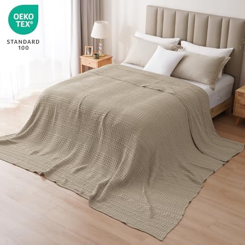 PHF Lightweight 100% Cotton Waffle Blanket, Oversized King, Taupe - Image 5