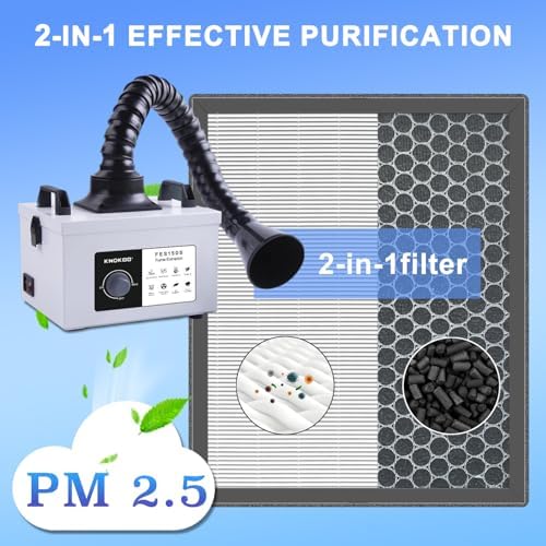 Fume Extractor Filter Replacement Compatible with KNOKOO 100W FES150S Desktop Welding Smoke Absorber Remover Purifier,1pack carbon filter+6pack Pre-filter - Image 5