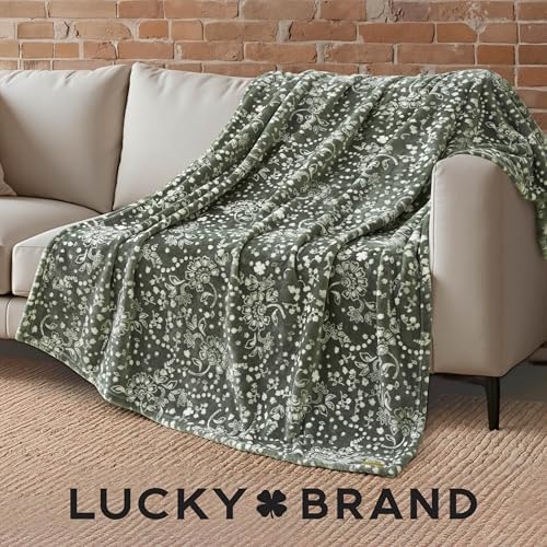 Lucky Brand 50" x 70" Plush Throw Blanket, Bandana Green Blanket for Sofa or Bed - Image 4