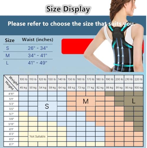 Back Brace for Women and Men,Shoulder Straightener,Back straightener,Adjustable Posture Corrector Suitable for Upper and Lower Back Pain Relief-Scoliosis,Hunchback,Spine Corrector（Black，L） - Image 7