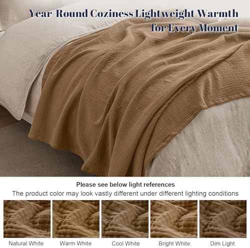 PHF 100% Cotton Muslin Blanket Twin XL Size 66"x90", 4-Layer Lightweight Gauze Throw, Breathable Cloud-Soft Minimalist Blanket for Bed, Couch, Camping & Baby, Coco Brown, Ideal Gift - Image 6