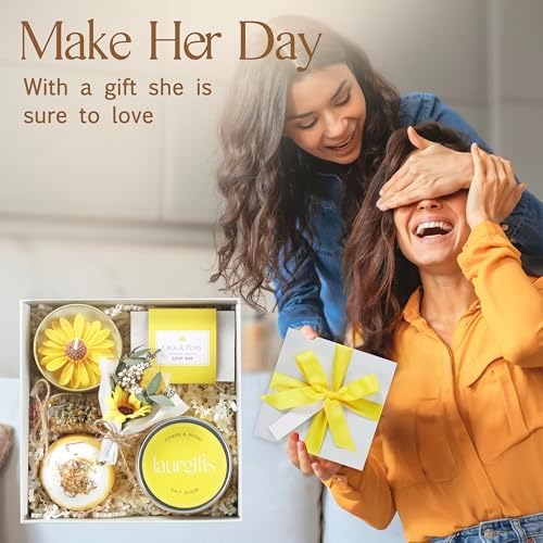 Sunflower Gifts for Women – Yellow Sunshine Spa Gift Box, Self Care Bath Basket with Citrus & Peony, Get Well Soon, Cheer Up or Birthday Present for Mom, Sister or Friend - Image 3