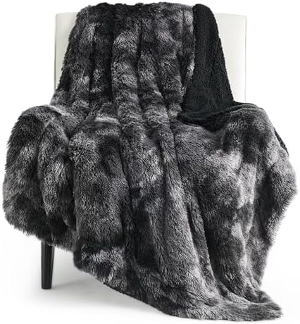 Bedsure Faux Fur Fluffy Sherpa Blanket Couch Throw Tie Dye Black 50"x60" by Unknown