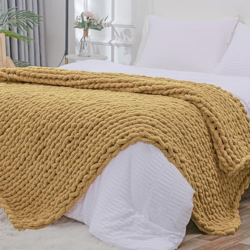 Bigacogo Chunky Knit Throw Blanket for Couch, 40x80 inches, Goldenrod by Bigacogo