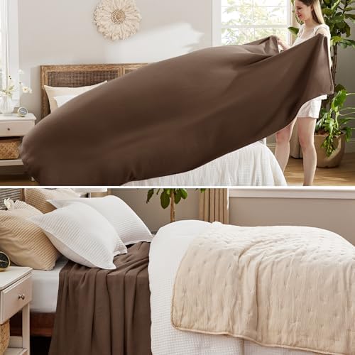 Bedsure 100% Cotton Blanket, Herringbone Weave, King, Brown - Image 4