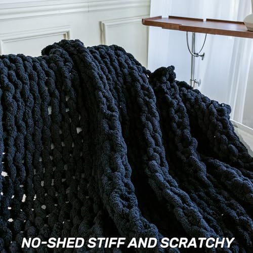 Chunky Knit Throw Blanket for Couch，80X90 Inches Black - Image 5