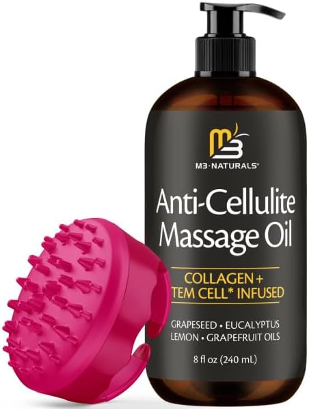 Anti Cellulite Massage Oil and Silicone Body Brush Kit, 8 fl oz by M3 by M3Naturals