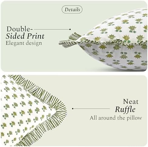CPC Lotus Meadow Hand Block Print 100% Cotton Ruffle Throw Pillow Cover 24x24 inch with Hidden Zipper Decorative for Couch, Bed, Sofa, Farmhouse, Cottagecore Decor Gift Christmas Fall Thanksgiving - Image 2
