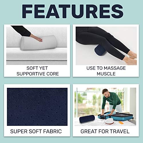 AllSett Health Round Cervical Roll Cylinder Bolster Pillow with Removable Washable Cover, Ergonomically Designed for Head, Neck, Back, and Legs || Ideal for Spine and Neck Support, Navy - Image 2