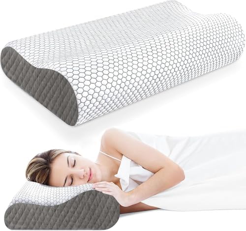 Neck Pillow for Sleeping, Ergonomic Cervical Bed Pillow, Grey Standard Size by CloudBliss