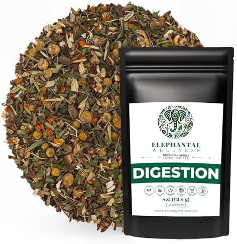 Elephantal Wellness Digestion Herbal Tea – Supports Healthy Digestion & Gut Comfort | Burdock Root, Ginger, Fennel, Peppermint, Turmeric & Chamomile | Caffeine-Free Loose Leaf Tea – 4oz, 40 Servings by Unknown