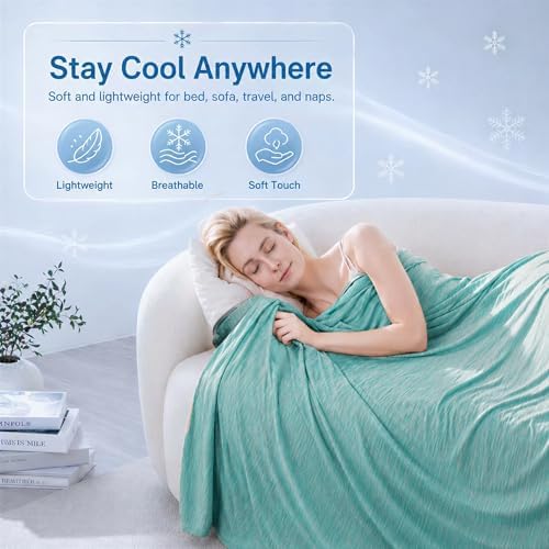 Twin XL Size Cooling Blanket for Hot Sleepers - Lightweight Breathable Cool Cold Blanket - Keep Cool for Night Sweats, Soft Thin Ice Blankets for Bed Couch Sofa, (Aqua Splash, 60"x90") - Image 2