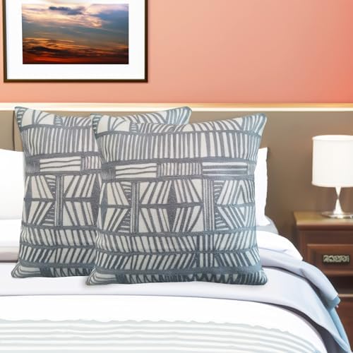 Decorative Throw Pillowcase Boho Tribal Pattern 1 pc Silver Grey and White Geometric Bolero 18x18 inch Accent Pillow Cushion Cover Modern Boho Embroidery Cotton Canvas - Image 5